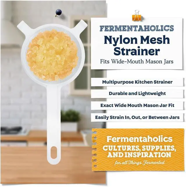 Alt view image 5 of 7 - Fermentaholics Nylon Mesh Strainer White Plastic Versatile Kitchen Strainer for Straining & Transferring Kefir, Kombucha, Canning, Tea, Juicing 2 Pack