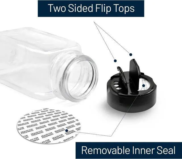 Alt view image 3 of 7 - RoyalHouse 6 Pack 9.5 Oz Plastic Spice Jars with Black Cap, Clear and Safe Plastic Bottle Containers with Shaker Lids for Storing Spice, Herbs and Seasoning Powders, BPA Free, Made in USA