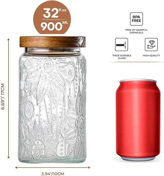 Alt view image 2 of 7 - Adodeen 32oz Vintage Glass Jars With Lids, Airtight Food Storage Containers, Kitchen Canisters For Sugar, Coffee, Tea, Spice, Flour, Candy Cookie, Pasta, Cereal, Cute Decorative Jars