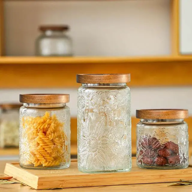 Alt view image 3 of 7 - Adodeen 32oz Vintage Glass Jars With Lids, Airtight Food Storage Containers, Kitchen Canisters For Sugar, Coffee, Tea, Spice, Flour, Candy Cookie, Pasta, Cereal, Cute Decorative Jars