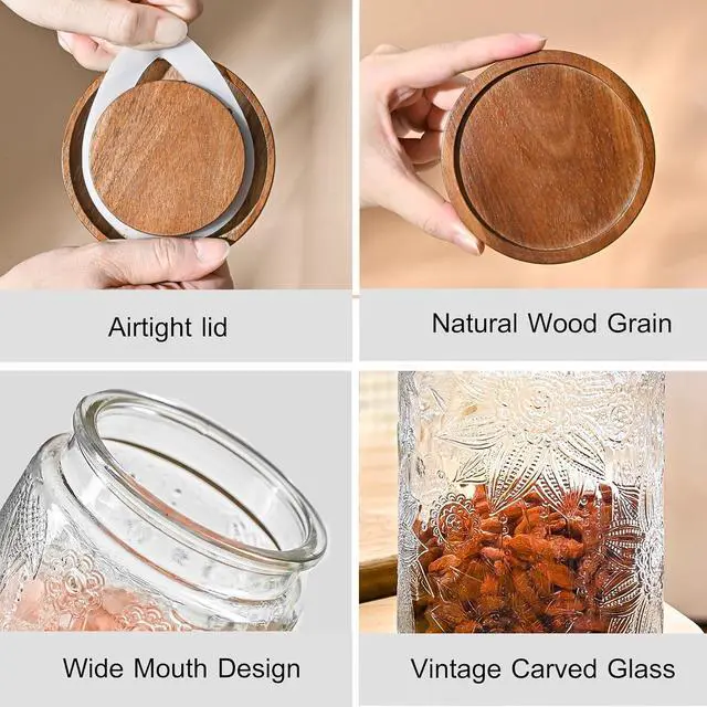 Alt view image 4 of 7 - Adodeen 32oz Vintage Glass Jars With Lids, Airtight Food Storage Containers, Kitchen Canisters For Sugar, Coffee, Tea, Spice, Flour, Candy Cookie, Pasta, Cereal, Cute Decorative Jars