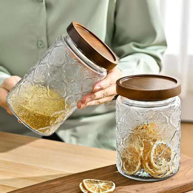 Alt view image 6 of 7 - Adodeen 32oz Vintage Glass Jars With Lids, Airtight Food Storage Containers, Kitchen Canisters For Sugar, Coffee, Tea, Spice, Flour, Candy Cookie, Pasta, Cereal, Cute Decorative Jars