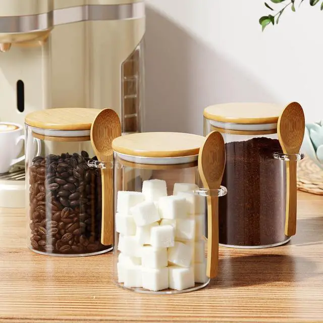 Alt view image 3 of 7 - 15 oz Glass Sugar Container, 1 Pack Coffee Container, Glass Jars with Lids