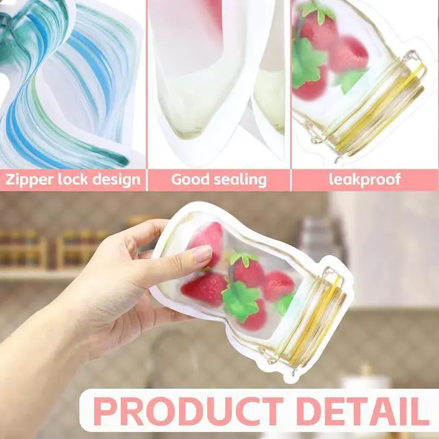 Alt view image 3 of 7 - Fireboomoon 30 PCS Multi-Size Mason Jar Bottle Pattern Zipper Bags,Reusable Airtight Seal Leak-Proof Portable Food Snack Save Storage Pouch Bag for Travel Picnic Camping and Kids
