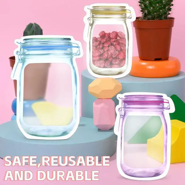Alt view image 4 of 7 - Fireboomoon 30 PCS Multi-Size Mason Jar Bottle Pattern Zipper Bags,Reusable Airtight Seal Leak-Proof Portable Food Snack Save Storage Pouch Bag for Travel Picnic Camping and Kids