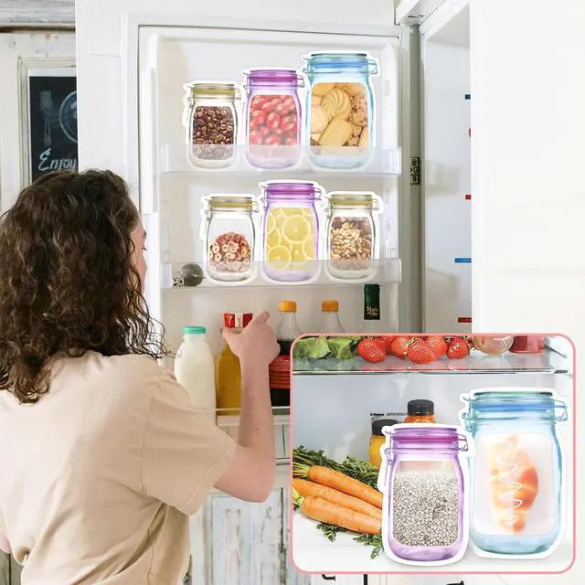 Alt view image 6 of 7 - Fireboomoon 30 PCS Multi-Size Mason Jar Bottle Pattern Zipper Bags,Reusable Airtight Seal Leak-Proof Portable Food Snack Save Storage Pouch Bag for Travel Picnic Camping and Kids