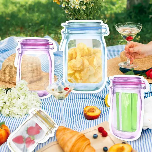 Alt view image 7 of 7 - Fireboomoon 30 PCS Multi-Size Mason Jar Bottle Pattern Zipper Bags,Reusable Airtight Seal Leak-Proof Portable Food Snack Save Storage Pouch Bag for Travel Picnic Camping and Kids