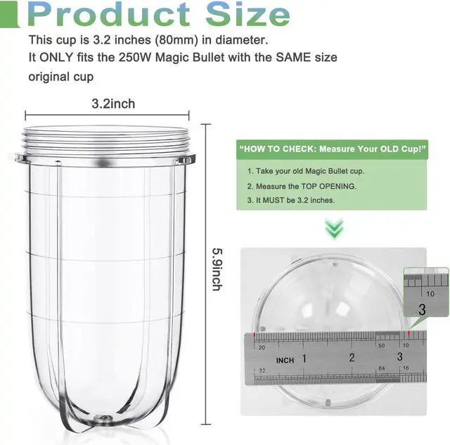 Alt view image 2 of 7 - 2 Pack 16oz Replacement Cups for Magic Bullet 250W Blender