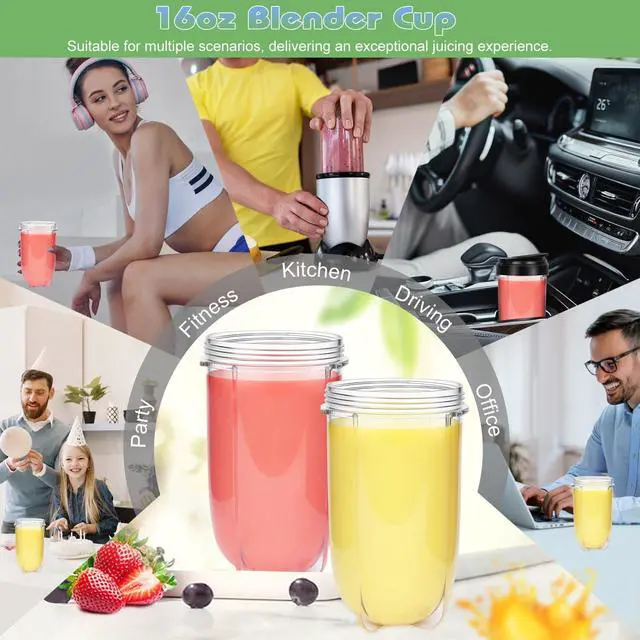 Alt view image 5 of 7 - 2 Pack 16oz Replacement Cups for Magic Bullet 250W Blender
