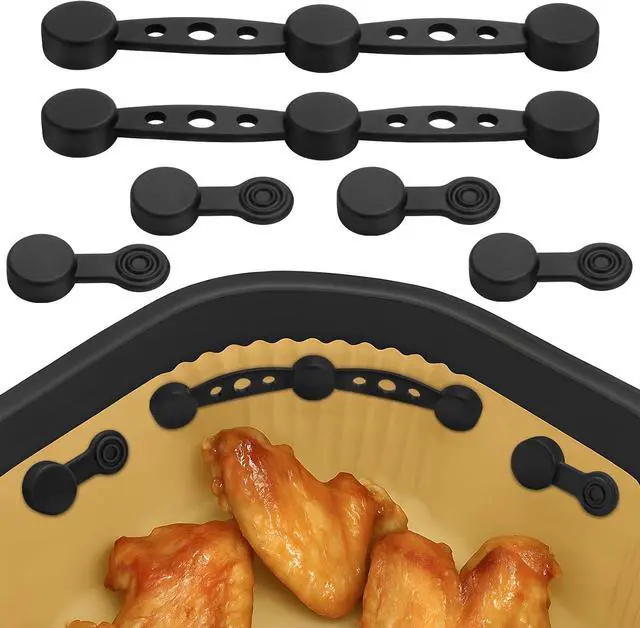 Main image of Air Fryer Magnet Silicone Buckles for Parchment Paper 2 Pack Reusable Accessories for Disposable Basket Liners, Secure Baking Paper, Prevent Shifting & Burning (Black)