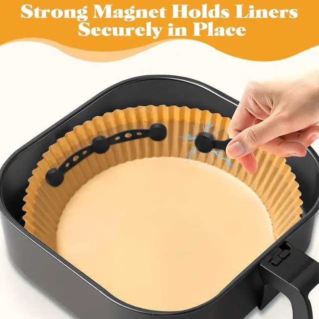 Alt view image 3 of 7 - Air Fryer Magnet Silicone Buckles for Parchment Paper 2 Pack Reusable Accessories for Disposable Basket Liners, Secure Baking Paper, Prevent Shifting & Burning (Black)