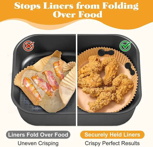 Alt view image 4 of 7 - Air Fryer Magnet Silicone Buckles for Parchment Paper 2 Pack Reusable Accessories for Disposable Basket Liners, Secure Baking Paper, Prevent Shifting & Burning (Black)