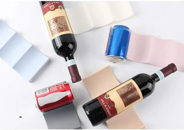 Alt view image 3 of 7 - European Style Wine Rack, Modern Wave Shape Anti Slip Table Top Home Fridge Shelf, Wine Rack Countertops Display Stand Kitchen Storage Can Bottle Holder(Milky White,Size:1pc)