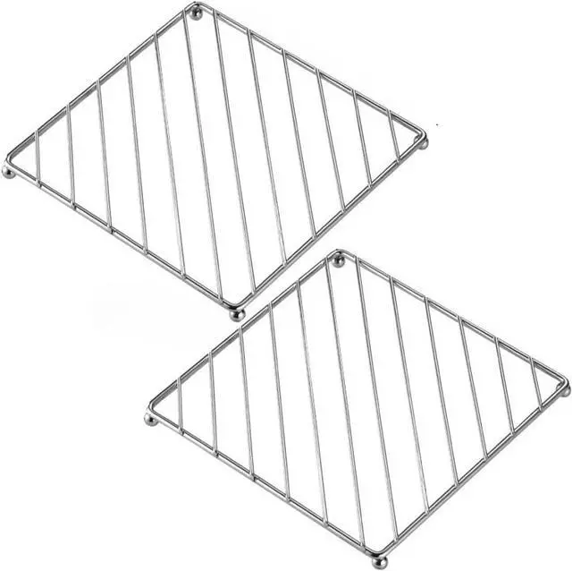 Main image of 2Pcs Stainless Steel Trivets Rack Stand Square Heat Resistant Pan Pot Holder Cooling Steaming Rack for Hot Dishes, Pot and Pan Holder, Silver