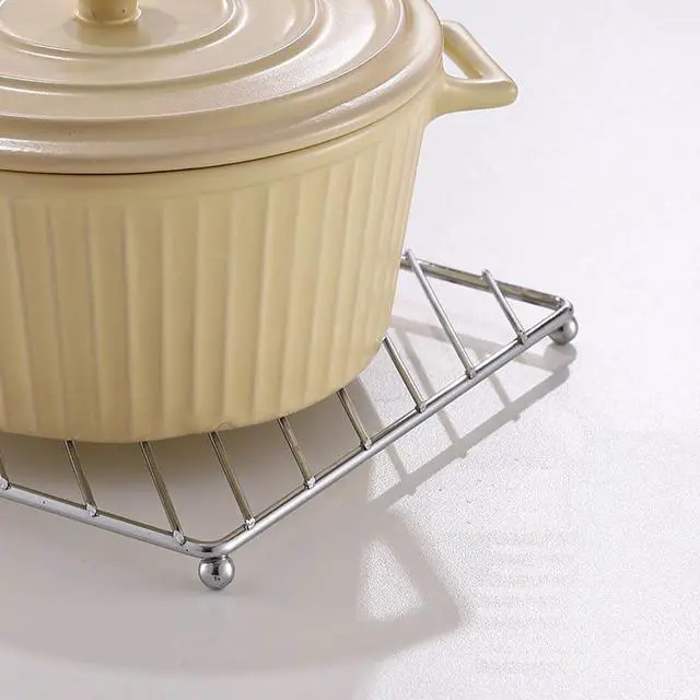 Alt view image 4 of 6 - 2Pcs Stainless Steel Trivets Rack Stand Square Heat Resistant Pan Pot Holder Cooling Steaming Rack for Hot Dishes, Pot and Pan Holder, Silver