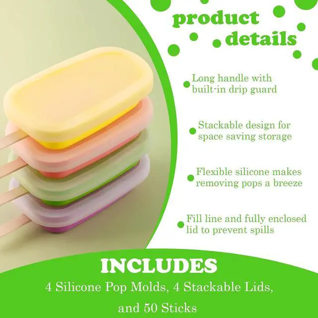Alt view image 4 of 6 - WMKGG Stackable Silicone Popsicle Molds with Lids, 4 PCS Ice Cream Molds