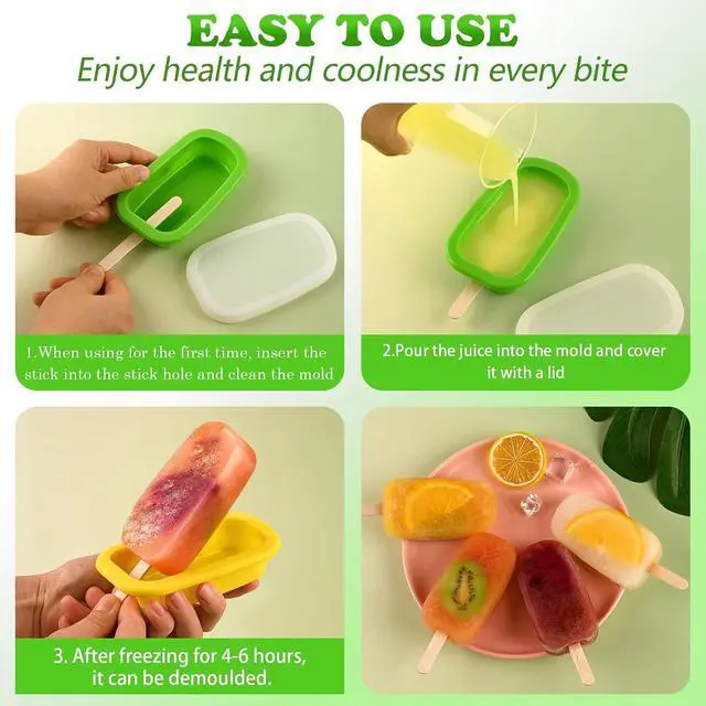 Alt view image 5 of 6 - WMKGG Stackable Silicone Popsicle Molds with Lids, 4 PCS Ice Cream Molds