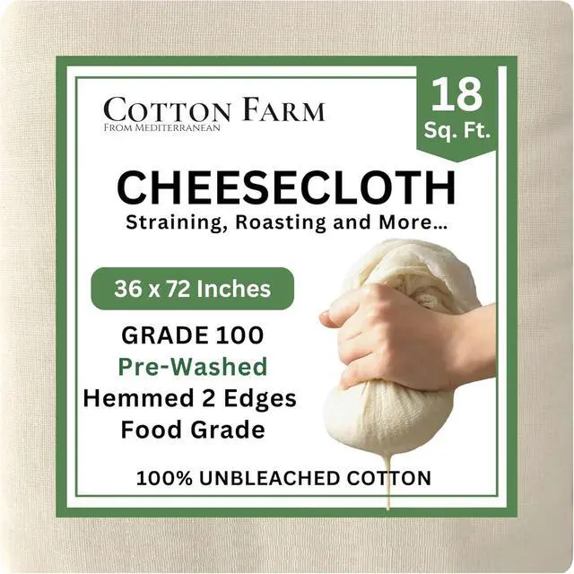 Main image of Cotton Farm Grade 100 XL Cheese Cloth for Straining & Cooking; 18 Sq. Ft. (2x1 yards); 100% Unbleached Cotton Cheesecloth; Reusable with Finished 2 Edges; Ultra-Dense (the finest) Butter Muslin