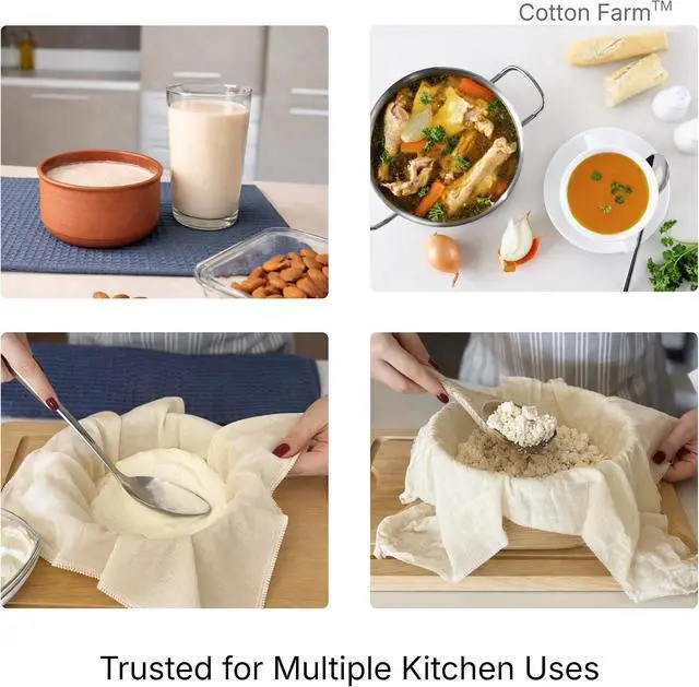 Alt view image 6 of 7 - Cotton Farm Grade 100 XL Cheese Cloth for Straining & Cooking; 18 Sq. Ft. (2x1 yards); 100% Unbleached Cotton Cheesecloth; Reusable with Finished 2 Edges; Ultra-Dense (the finest) Butter Muslin