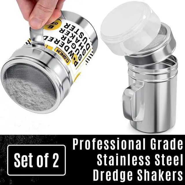 Alt view image 2 of 6 - CUSINIUM 6 Ounce Mini Powder Sugar Shaker With Handle - Fine Mesh - With Plastic Cap - Pack of 2