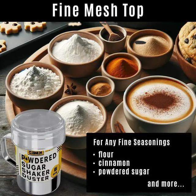 Alt view image 3 of 6 - CUSINIUM 6 Ounce Mini Powder Sugar Shaker With Handle - Fine Mesh - With Plastic Cap - Pack of 2