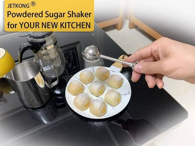 Alt view image 2 of 6 - JETKONG Powdered Sugar Shaker Duster Flour Dispenser Shaker with 18/8 Stainless Steel Spring-operated Handle for Sugar Flour and Spices