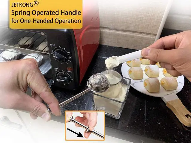 Alt view image 4 of 6 - JETKONG Powdered Sugar Shaker Duster Flour Dispenser Shaker with 18/8 Stainless Steel Spring-operated Handle for Sugar Flour and Spices