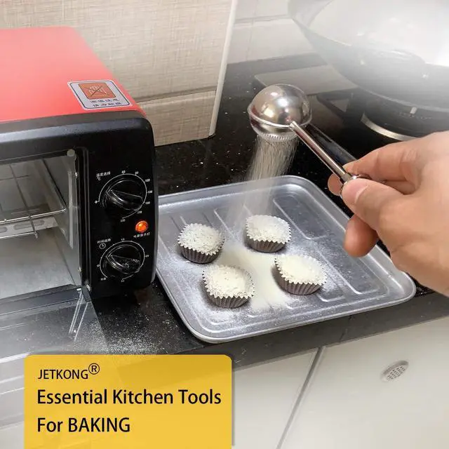 Alt view image 5 of 6 - JETKONG Powdered Sugar Shaker Duster Flour Dispenser Shaker with 18/8 Stainless Steel Spring-operated Handle for Sugar Flour and Spices