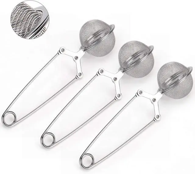 Main image of Snap Ball Tea Strainer, JEXCULL 3 Pack Premium Stainless Steel Tea Strainer with Handle for Loose Leaf Tea Fine Mesh Tea Balls Filter Infusers (Normal)