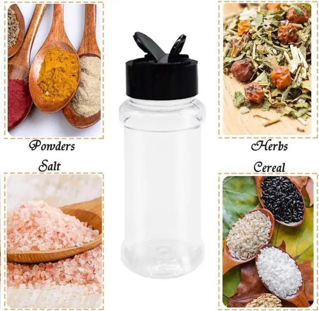 Alt view image 5 of 7 - OJYUDD 16 Pack 3.4oz/100ml Plastic Spice Bottles Set,Empty Seasoning Containers with Black Cap,Clear Reusable Containers Jars for Spice,Herbs,Powders,Glitters