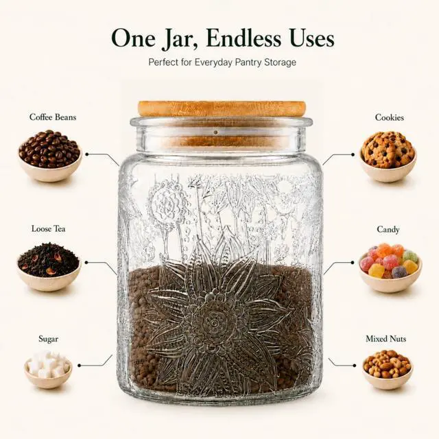 Alt view image 4 of 7 - ANSQU Vintage Glass Jar with Lid, 23.7oz Coffee Canister