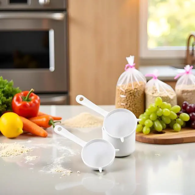 Alt view image 3 of 7 - 2 Pcs Small White Mesh Kitchen Sifter - Plastic Mesh Strainers Sieve,Colanders and Sieve with Handle for Tea Pasta Flour Rice Fruits Vegetable, Food Strainers