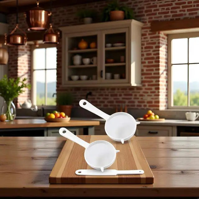 Alt view image 6 of 7 - 2 Pcs Small White Mesh Kitchen Sifter - Plastic Mesh Strainers Sieve,Colanders and Sieve with Handle for Tea Pasta Flour Rice Fruits Vegetable, Food Strainers