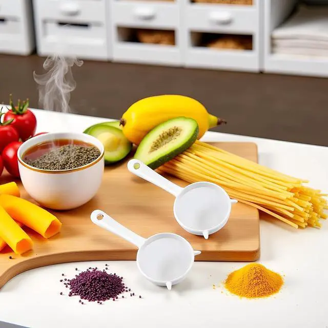 Alt view image 7 of 7 - 2 Pcs Small White Mesh Kitchen Sifter - Plastic Mesh Strainers Sieve,Colanders and Sieve with Handle for Tea Pasta Flour Rice Fruits Vegetable, Food Strainers
