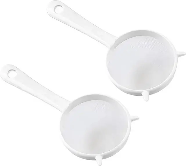 Main image of 2 Pcs Small White Mesh Kitchen Sifter - Plastic Mesh Strainers Sieve,Colanders and Sieve with Handle for Tea Pasta Flour Rice Fruits Vegetable, Food Strainers