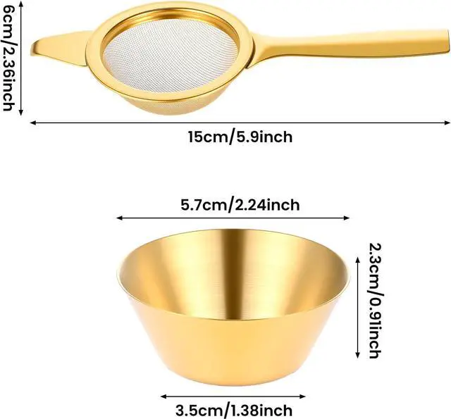 Alt view image 2 of 7 - 2.2" Gold Matcha Sifter Strainer 30 Fine Mesh Strainer Small Sifters for Matcha Stainless Steel Sieve Sifter with Handle, Small Metal Strainers for Loose Tea Cocktail Coffee