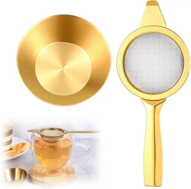 Alt view image 7 of 7 - 2.2" Gold Matcha Sifter Strainer 30 Fine Mesh Strainer Small Sifters for Matcha Stainless Steel Sieve Sifter with Handle, Small Metal Strainers for Loose Tea Cocktail Coffee