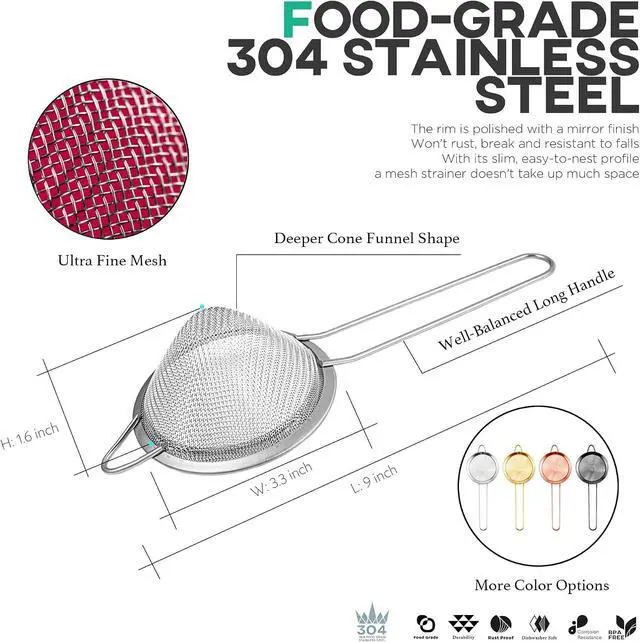 Alt view image 4 of 7 - Homestia 304 Stainless Steel Fine Mesh Strainer, Sieve Sifter For Tea, Food