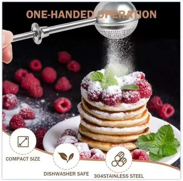 Alt view image 6 of 7 - 2pcs Stainless Steel Loose Tea Leaf Steeper&Sugar Shaker Duster Sifter 2 in 1, tea ball for loose leaf tea,tea strainers One-Hand Operated Spring-Loaded