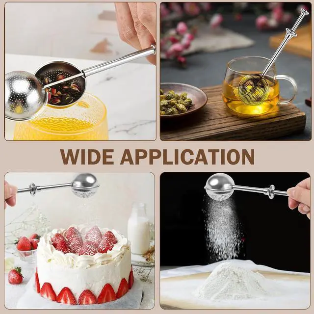 Alt view image 7 of 7 - 2pcs Stainless Steel Loose Tea Leaf Steeper&Sugar Shaker Duster Sifter 2 in 1, tea ball for loose leaf tea,tea strainers One-Hand Operated Spring-Loaded