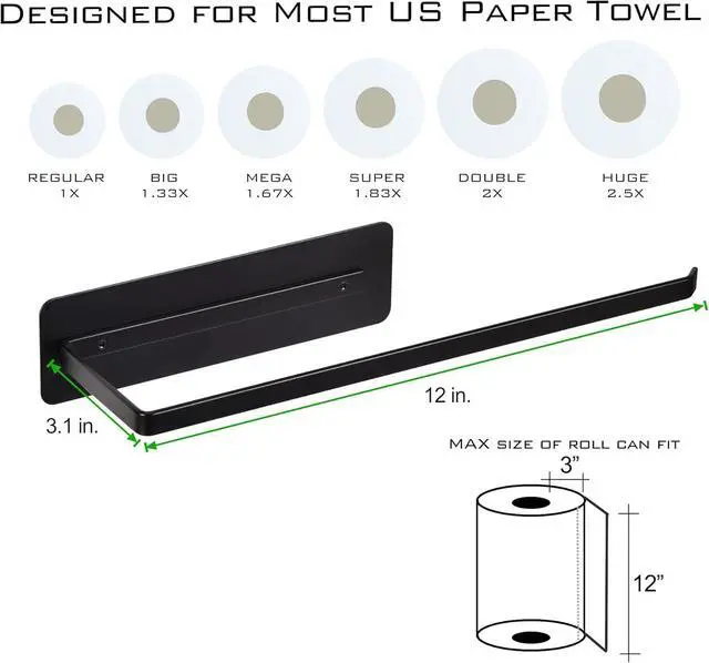 Alt view image 6 of 7 - EASTTOWEST Magnetic Paper Towel Holder,Black Towel Bar Rack for Refrigerator BBQ Grills Griddles Toolbox RVs Tailgates,Heavy Duty Strong Magnet Backing,12(L) x 3(H),Fit All US Paper Roll
