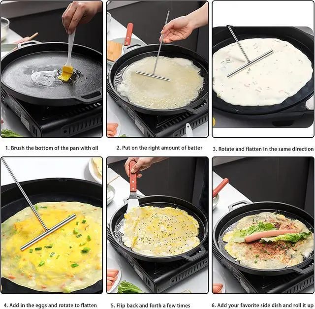 Alt view image 6 of 6 - Echaprey T-Shaped Stainless Steel Crepe Batter Spreader, Large Pan Maker