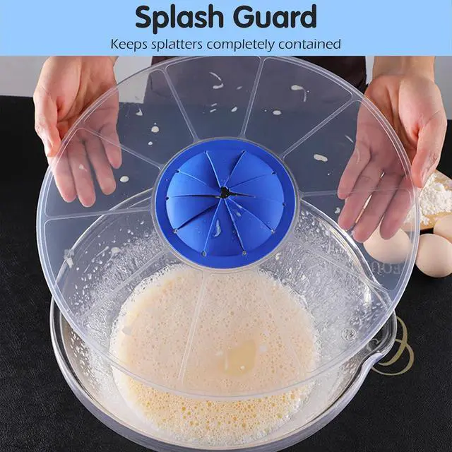 Alt view image 5 of 7 - Mixer Splatter Guard, 12" Silicone Mixing Bowl Splatter Cover Fits Most Hand & Stand Mixers (Blue)