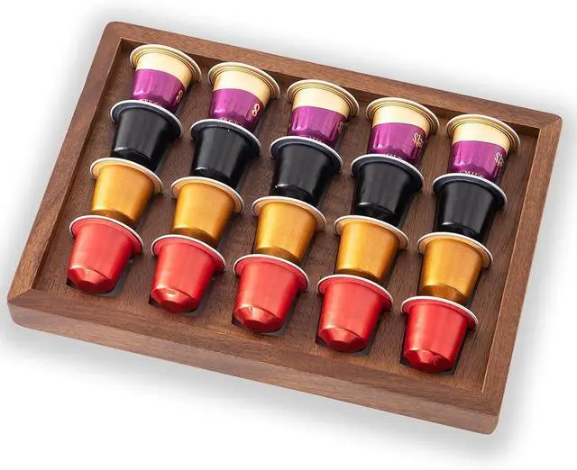 Alt view image 3 of 6 - 2 PCS Acacia Wood Coffee Pod Holder Tray Compatible with Nespresso Original Line, Organizer, Storage, Container, Capsule Cup Holder for Countertop or Drawer, Total 40 Pods Capacity