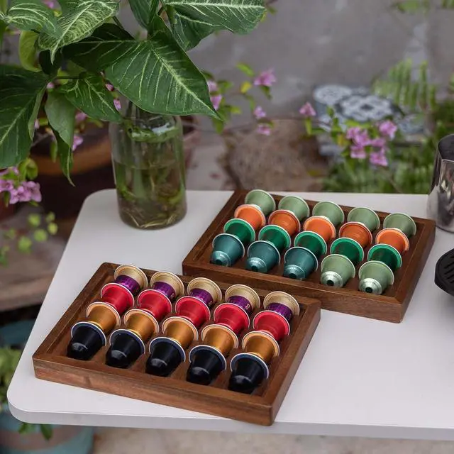Alt view image 5 of 6 - 2 PCS Acacia Wood Coffee Pod Holder Tray Compatible with Nespresso Original Line, Organizer, Storage, Container, Capsule Cup Holder for Countertop or Drawer, Total 40 Pods Capacity