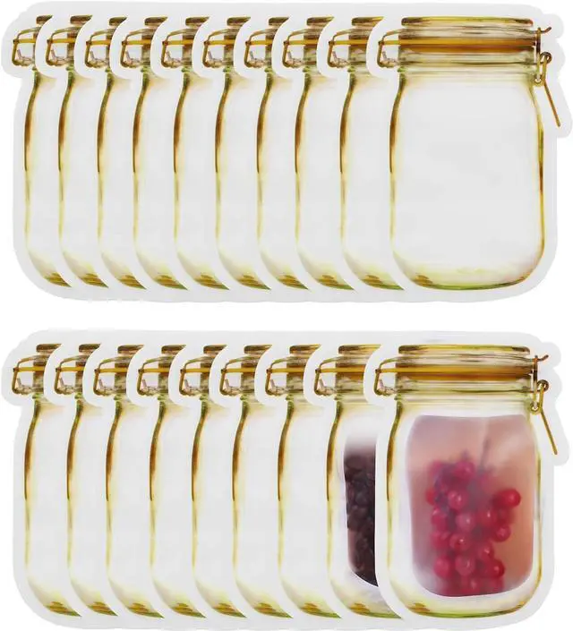Main image of Mason Jar Bags Yellow, 20 Pcs Reusable Airtight Seal Food Storage Bags Leak-Proof Saver Bags for Travel Camping