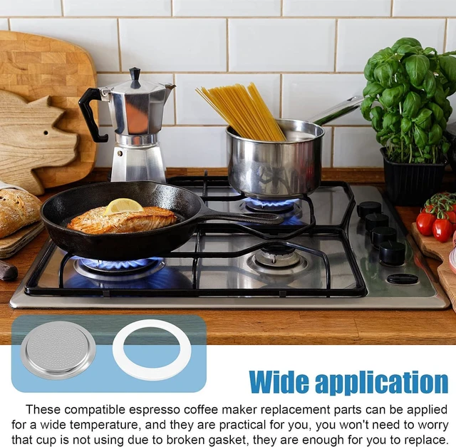 Alt view image 2 of 5 - 6 Pieces Moka Pot Replacement Cup Gasket with 2 Pcs Stainless Filter, 6-cup