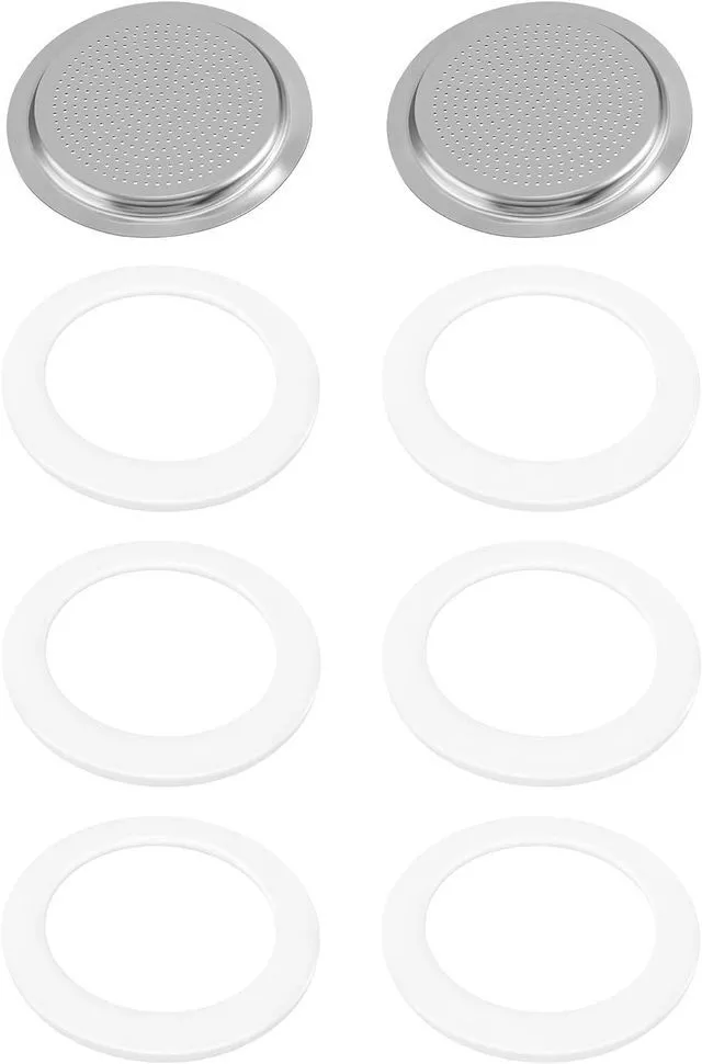 Main image of 6 Pieces Moka Pot Replacement Cup Gasket with 2 Pcs Stainless Filter, 6-cup