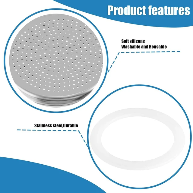 Alt view image 3 of 5 - 6 Pieces Moka Pot Replacement Cup Gasket with 2 Pcs Stainless Filter, 6-cup
