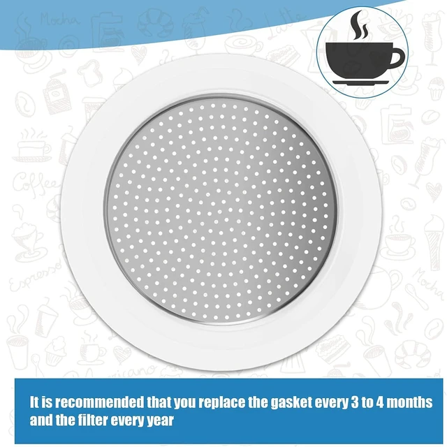Alt view image 4 of 5 - 6 Pieces Moka Pot Replacement Cup Gasket with 2 Pcs Stainless Filter, 6-cup
